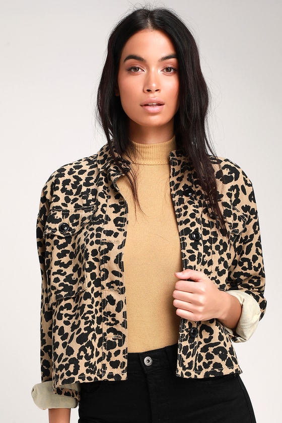 Skinny Fit Leopard Print Denim Jacket | boohooMAN UK